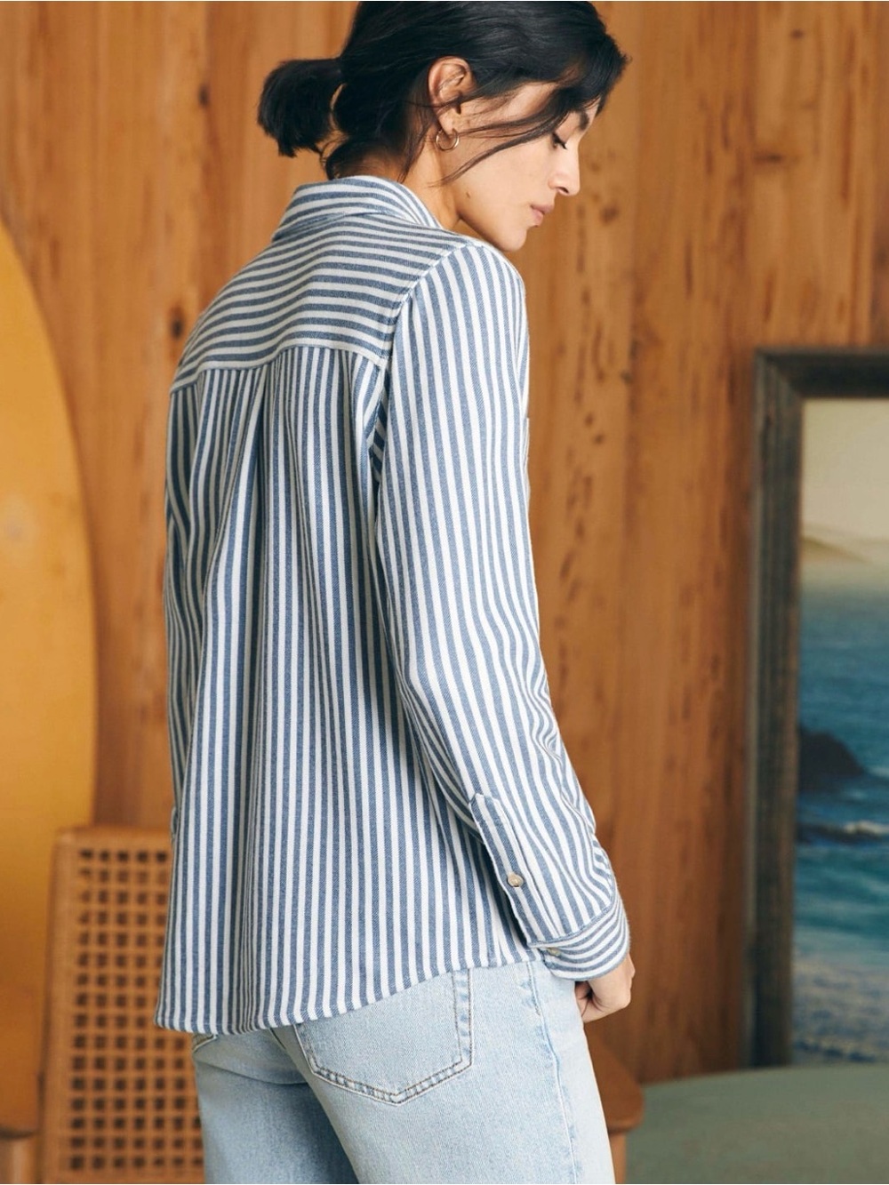 Faherty Blue & White Striped Button-Down “Legend Sweater” Shirt - Picture 4 of 8